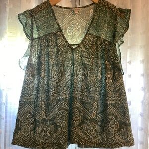 Lucky Brand green pattern blouse